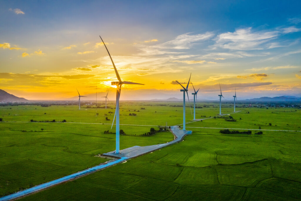 Landschap met windturbines voor groene energie